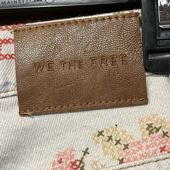 Free People We The Free Eden Slouch Jeans Cross Stitch Print Button Fly Size 27 - Picture 13 of 16